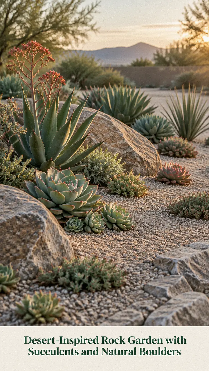 Desert-Inspired Rock Garden with Succulents and Natural Boulders