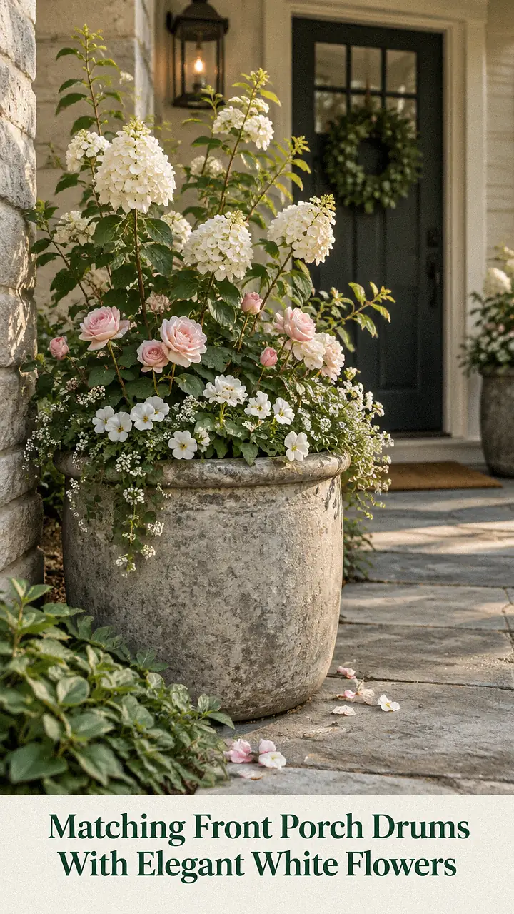 Matching Front Porch Drums With Elegant White Flowers