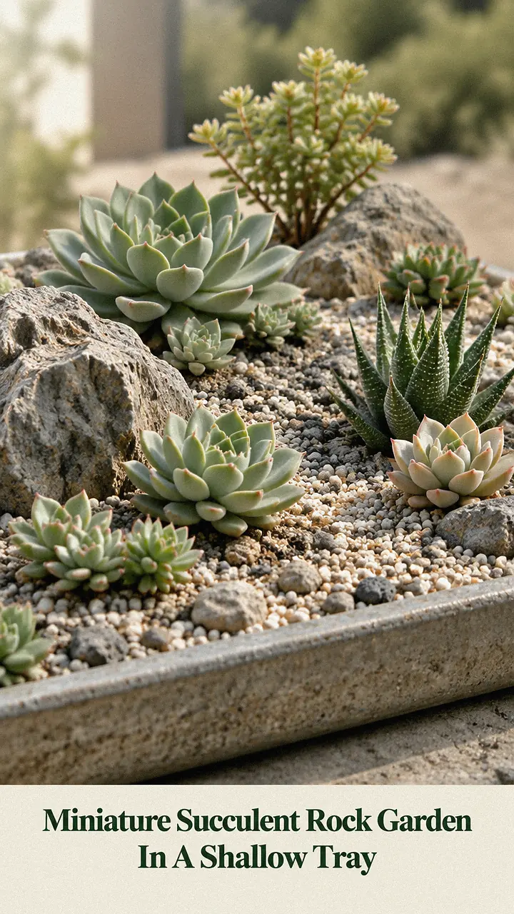 Miniature Succulent Rock Garden In A Shallow Tray