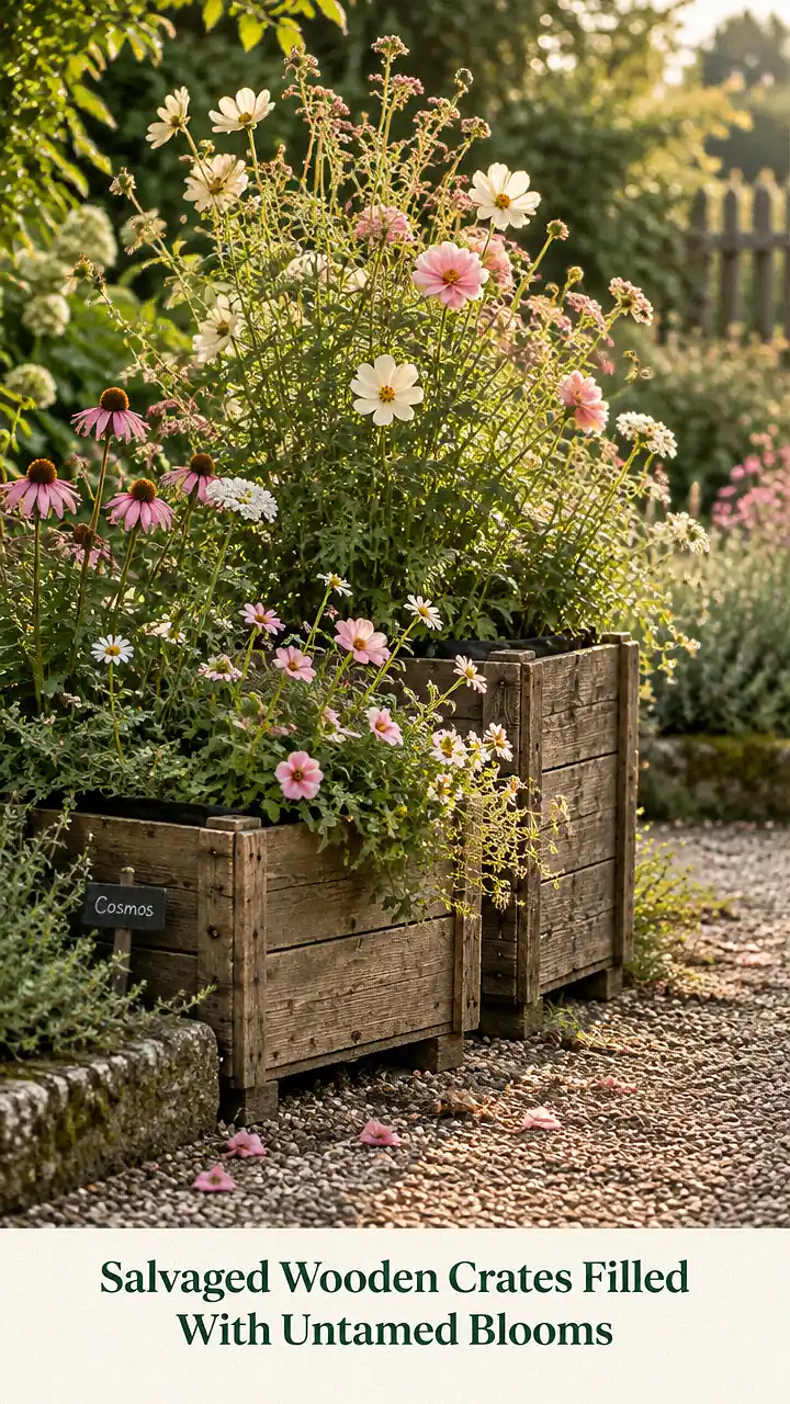 Salvaged Wooden Crates Filled With Untamed Blooms