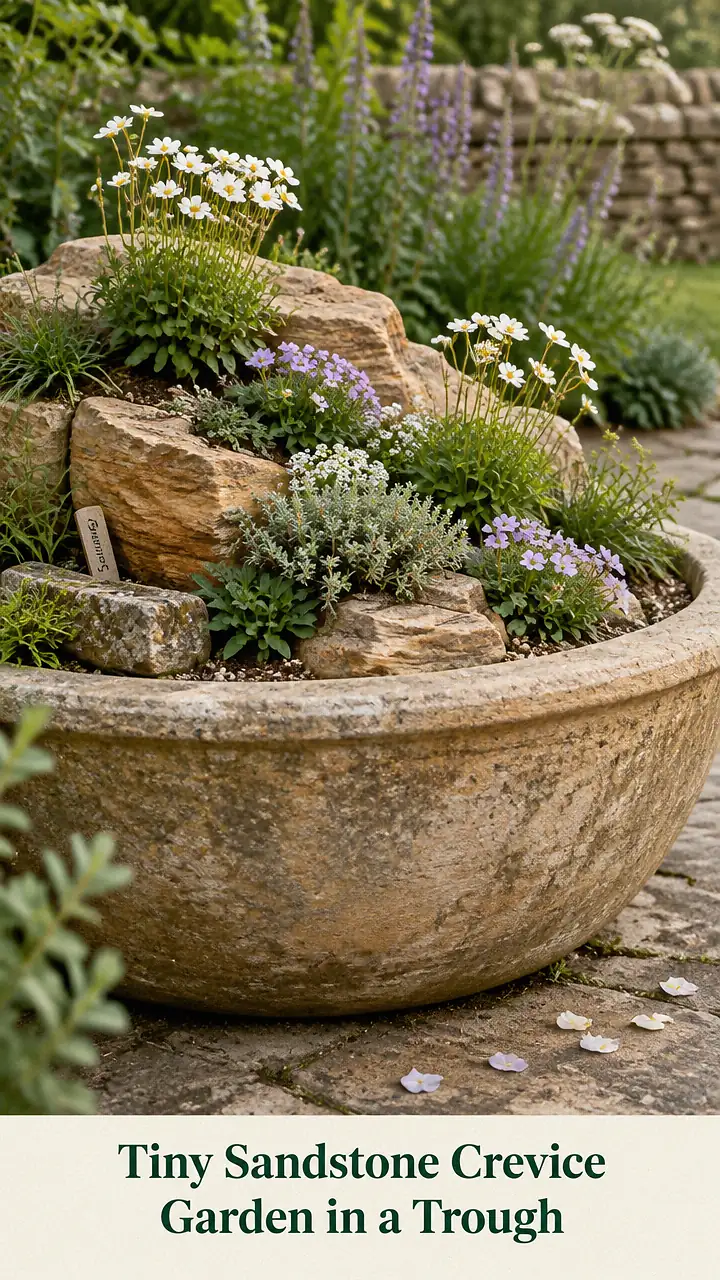 Tiny Sandstone Crevice Garden in a Trough