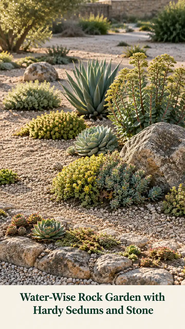 Water-Wise Rock Garden with Hardy Sedums and Stone